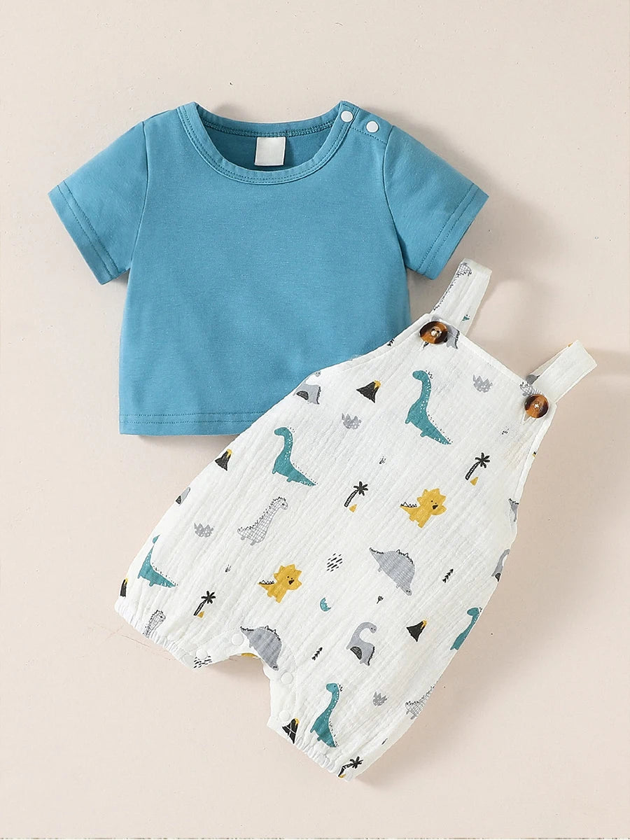 Camiseta de manga corta de verano para bebés, traje de Animal con tirantes para la moda diaria, 2 uds.