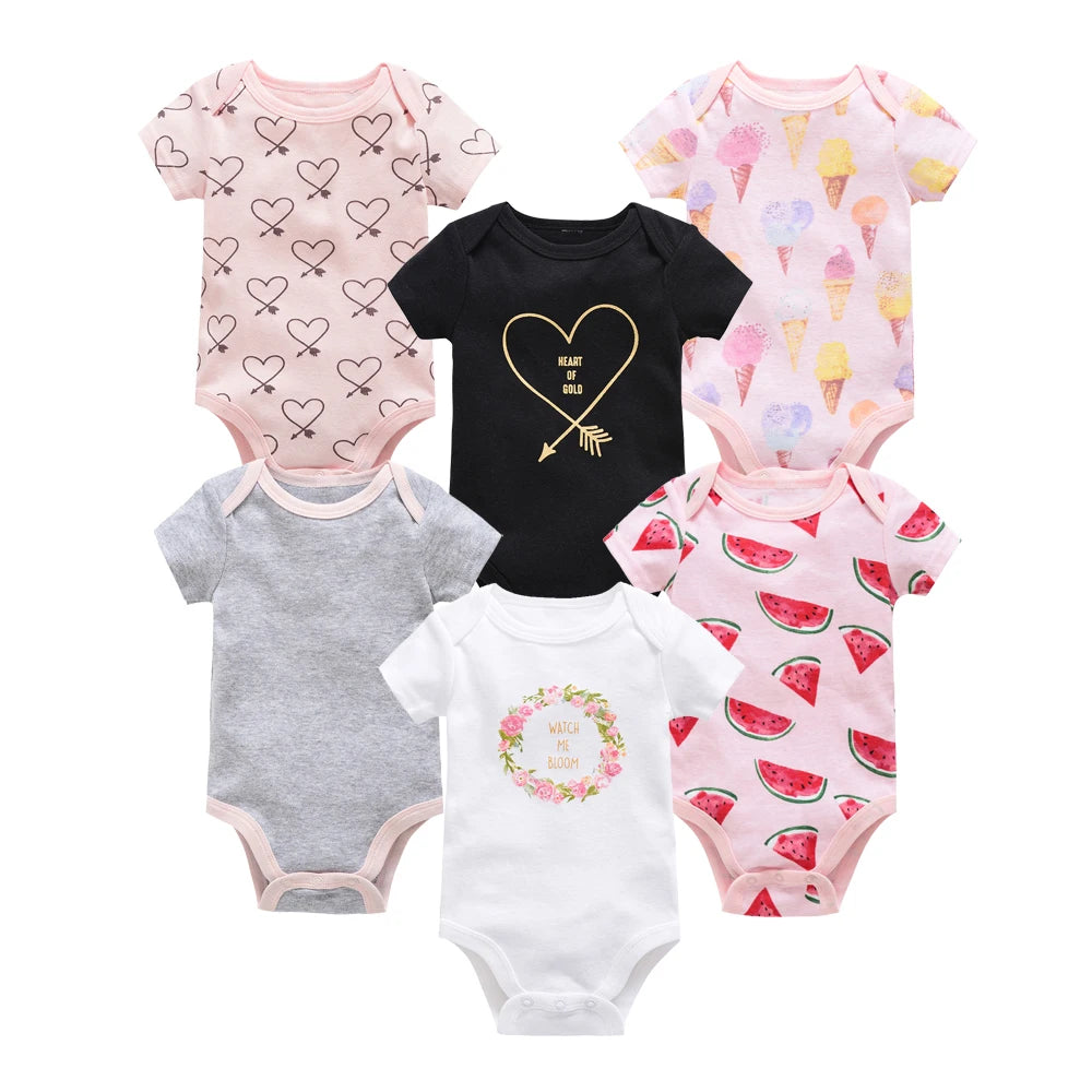 Kavkas 3 6 unids/lote Body para bebé, ropa de algodón de manga corta para recién nacido, monos con estampado de dibujos animados para niño pequeño de verano
