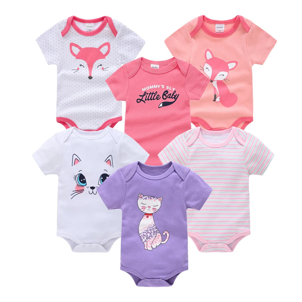 Kavkas 3 6 unids/lote Body para bebé, ropa de algodón de manga corta para recién nacido, monos con estampado de dibujos animados para niño pequeño de verano