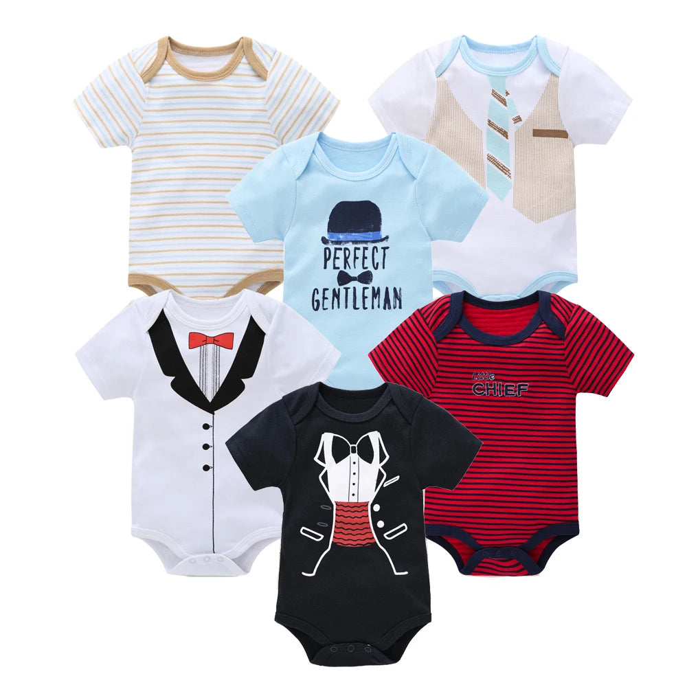 Kavkas 3 6 unids/lote Body para bebé, ropa de algodón de manga corta para recién nacido, monos con estampado de dibujos animados para niño pequeño de verano
