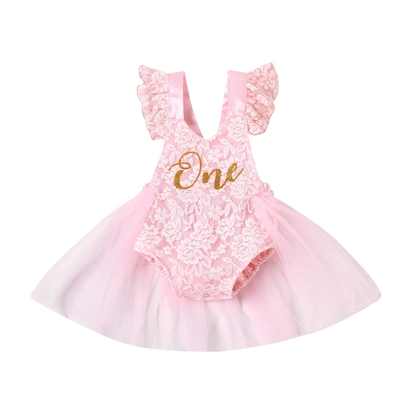 Vestido mameluco de cumpleaños para niñas pequeñas con costuras de malla, monos de encaje florales con estampado de una letra, disfraz de princesa de verano