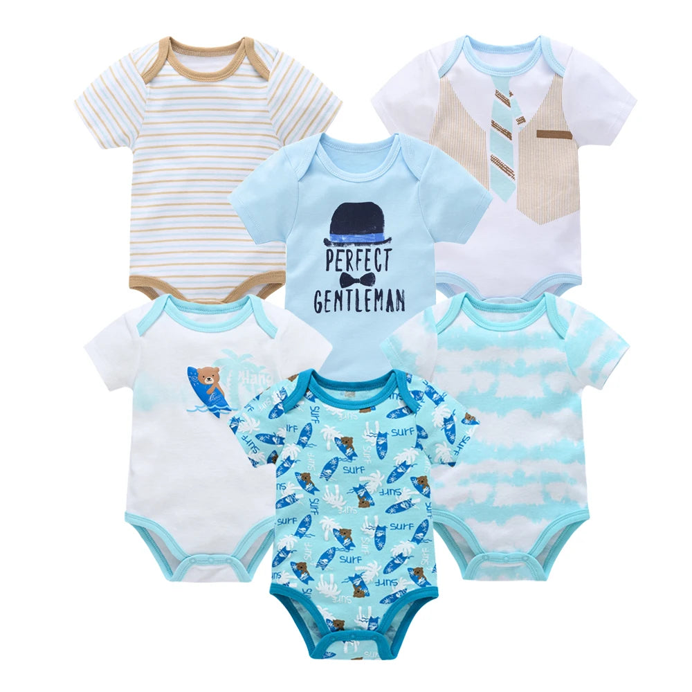 Kavkas 3 6 unids/lote Body para bebé, ropa de algodón de manga corta para recién nacido, monos con estampado de dibujos animados para niño pequeño de verano