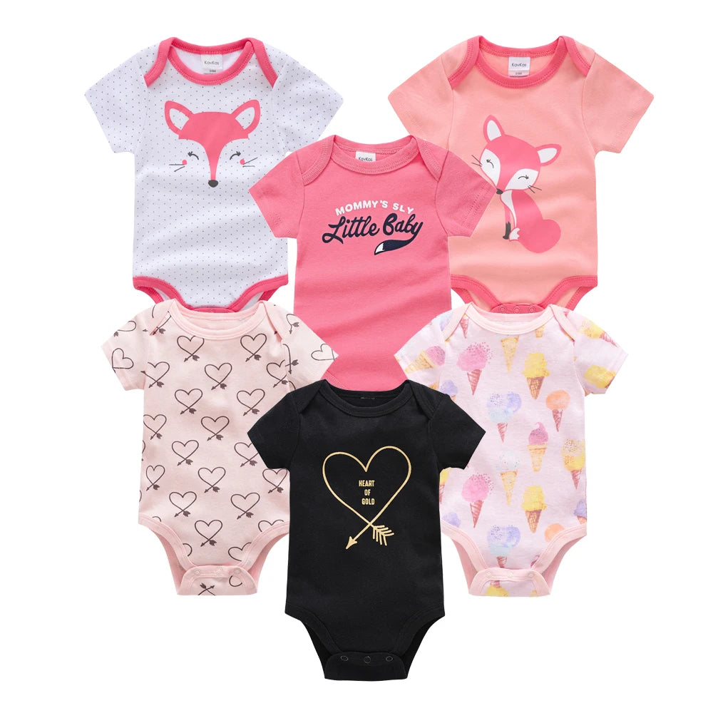 Kavkas 3 6 unids/lote Body para bebé, ropa de algodón de manga corta para recién nacido, monos con estampado de dibujos animados para niño pequeño de verano