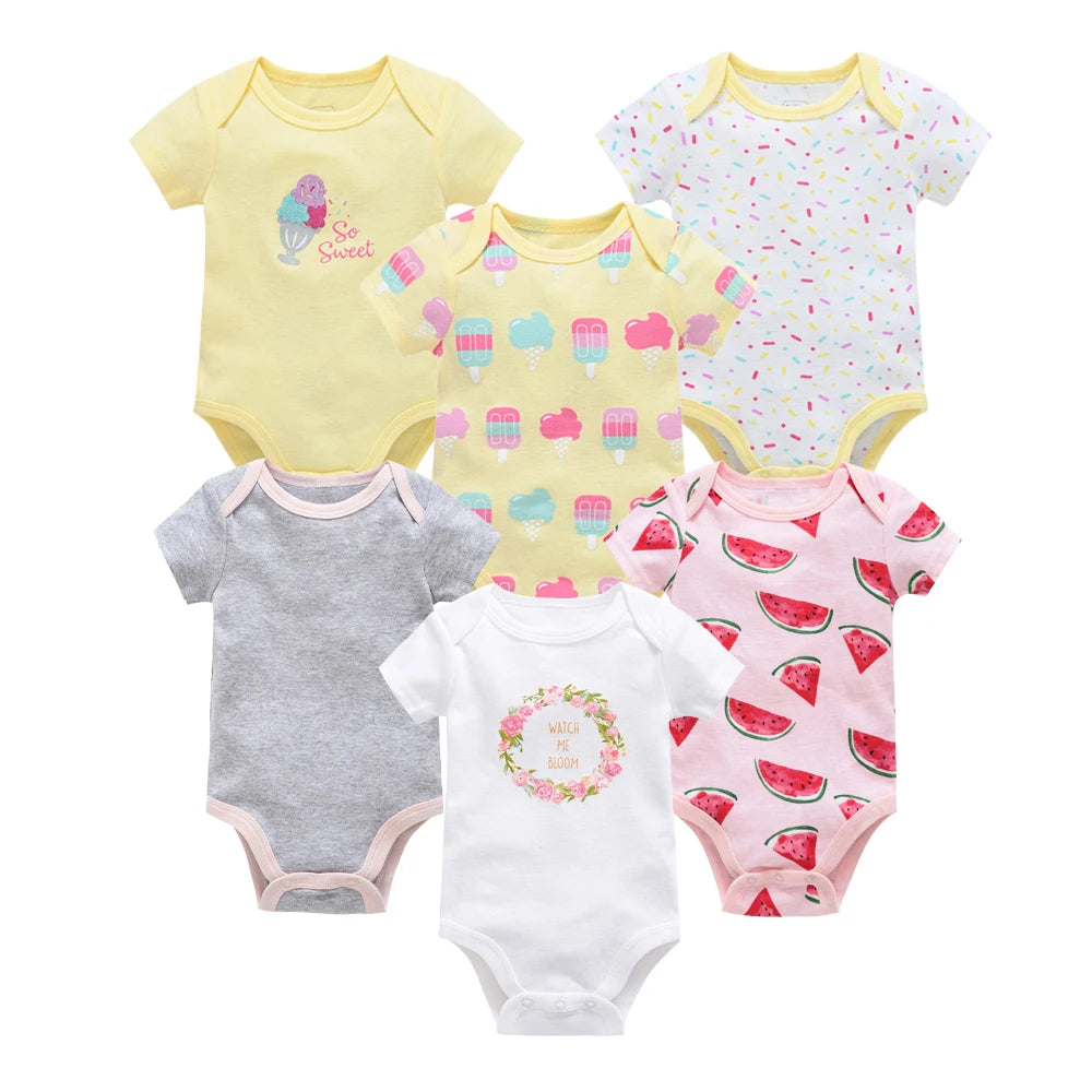 Kavkas 3 6 unids/lote Body para bebé, ropa de algodón de manga corta para recién nacido, monos con estampado de dibujos animados para niño pequeño de verano