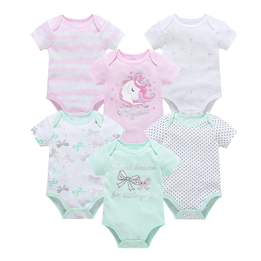 Kavkas 3 6 unids/lote Body para bebé, ropa de algodón de manga corta para recién nacido, monos con estampado de dibujos animados para niño pequeño de verano