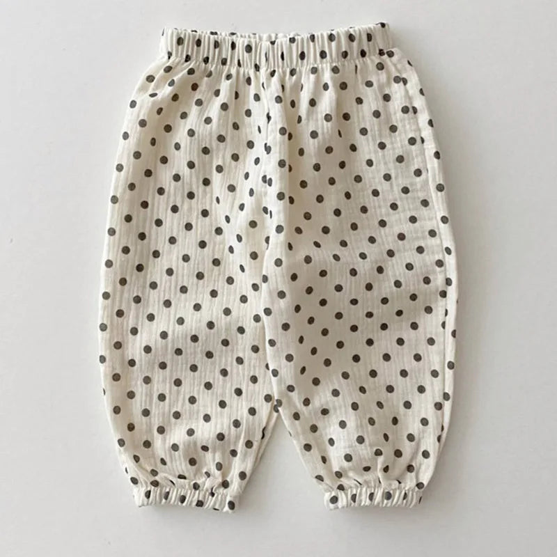 Ropa de verano para bebés, pantalones de lino para niñas, pantalones con estampado dulce, pantalones casuales para niños