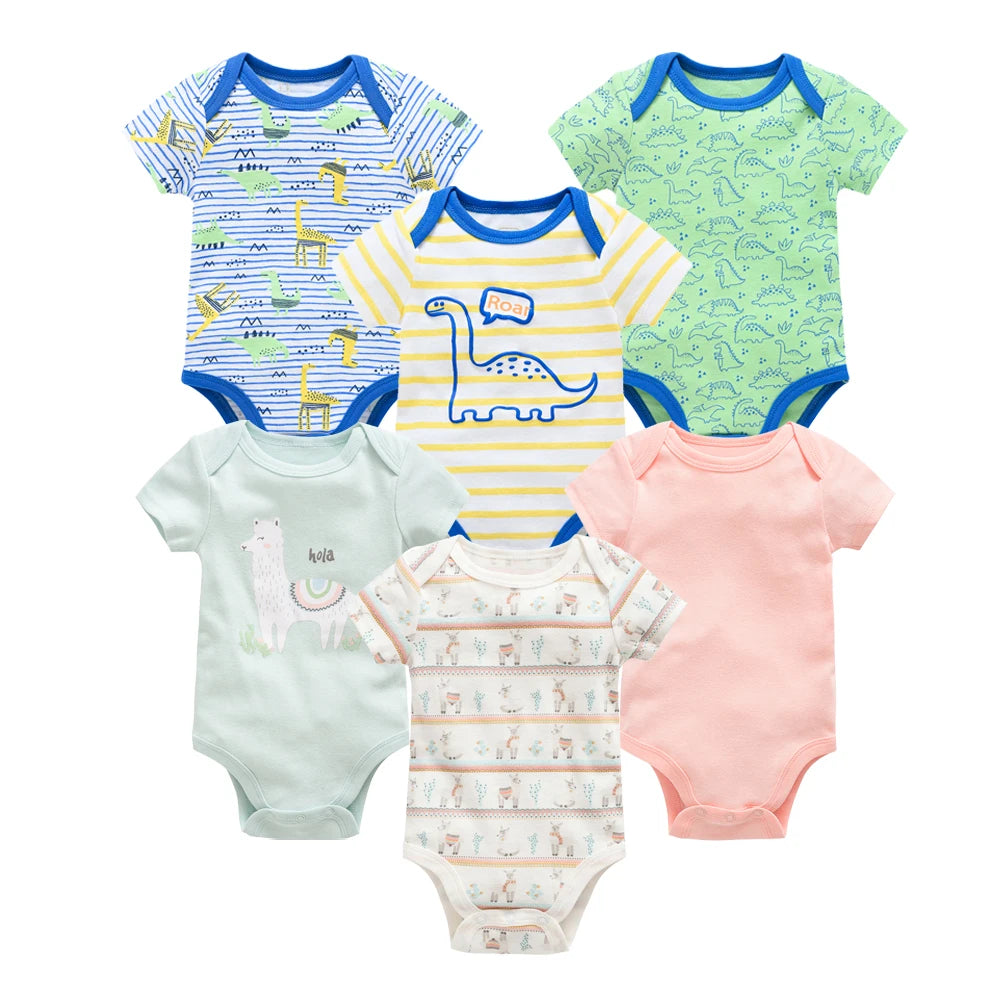 Kavkas 3 6 unids/lote Body para bebé, ropa de algodón de manga corta para recién nacido, monos con estampado de dibujos animados para niño pequeño de verano