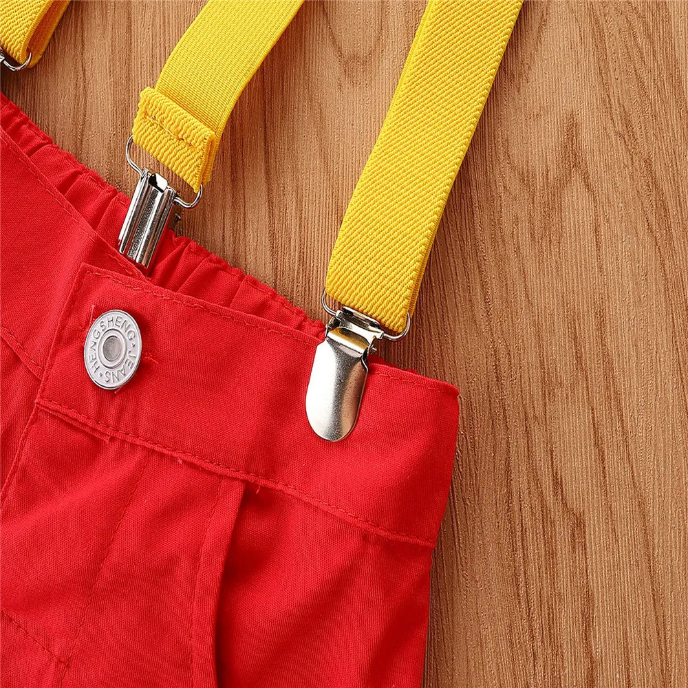 Trajes de caballero para bebés y niños pequeños, camisa de solapa con pajarita de manga corta de verano + conjunto de pantalones cortos con pechera 9M-5T