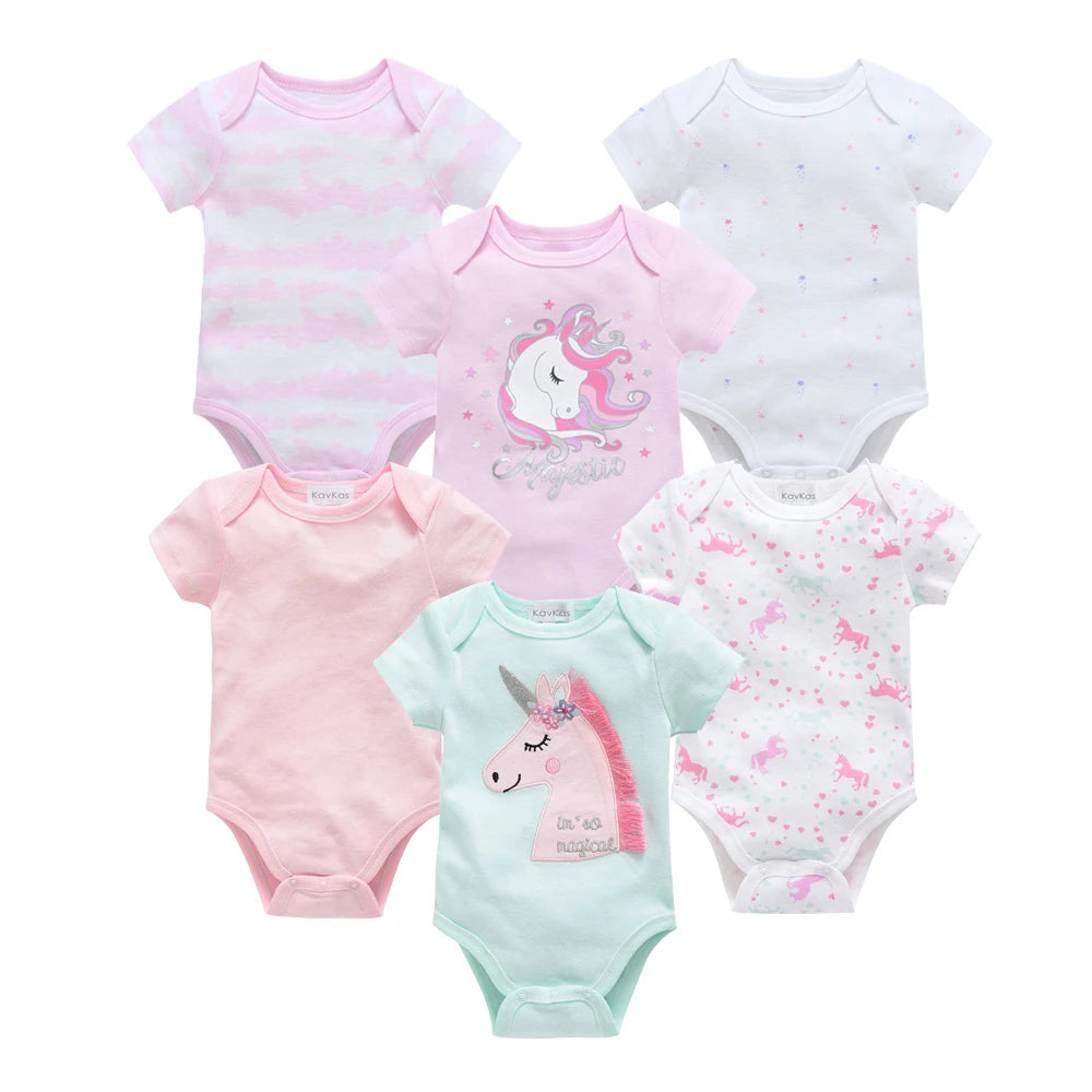 Kavkas 3 6 unids/lote Body para bebé, ropa de algodón de manga corta para recién nacido, monos con estampado de dibujos animados para niño pequeño de verano