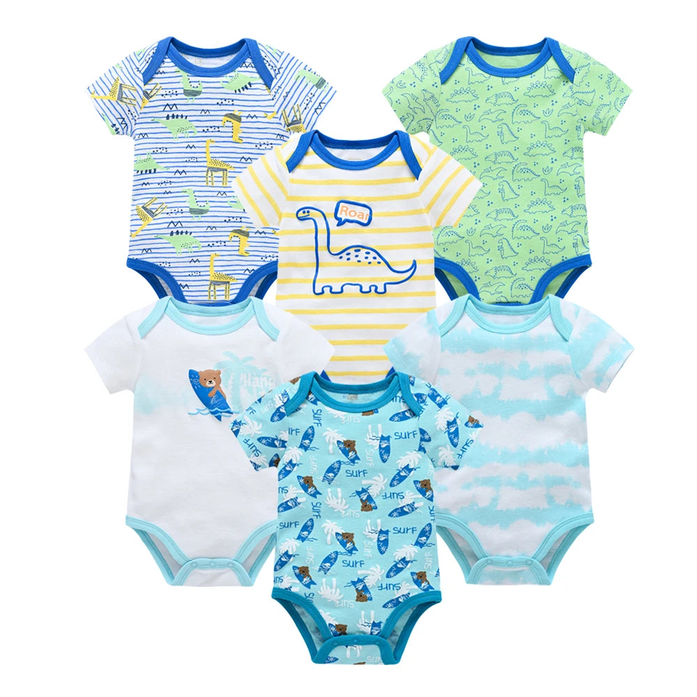 Kavkas 3 6 unids/lote Body para bebé, ropa de algodón de manga corta para recién nacido, monos con estampado de dibujos animados para niño pequeño de verano