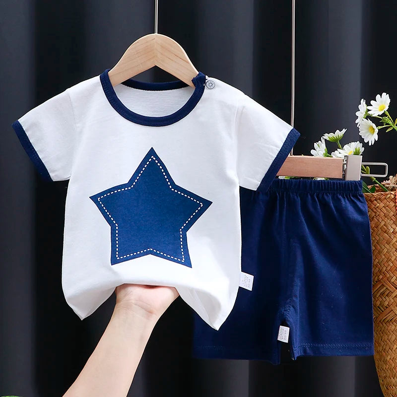 Conjunto de ropa para niños, camiseta para bebé (niña + Pantalones cortos, ropa de verano, chándal informal de algodón con dibujos animados para niños, conjunto de ropa para bebés