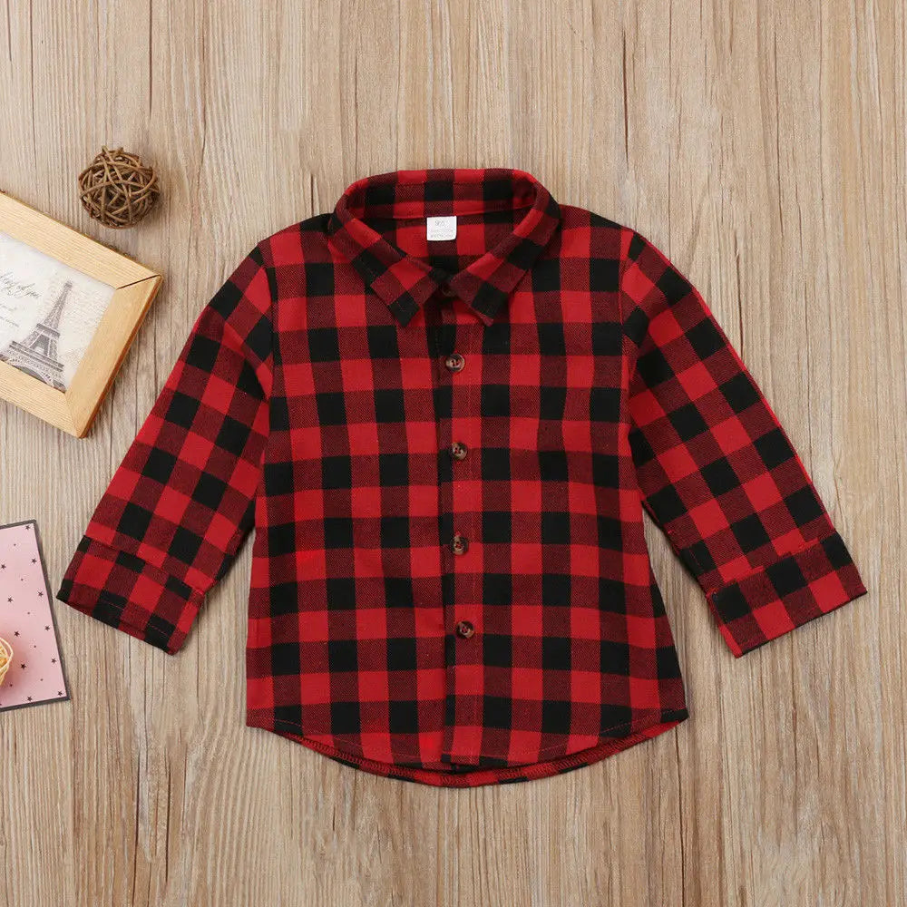 Tops informales a cuadros para niños pequeños, camiseta de manga larga, ropa de algodón a cuadros, 2021
