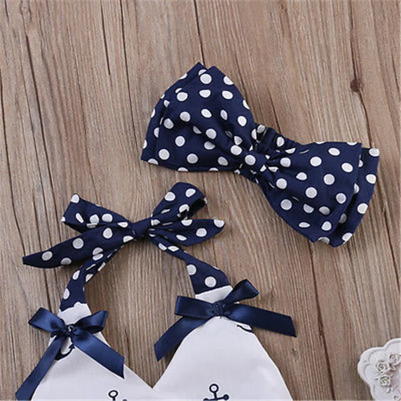 0-24m Baby Girls 3pcs Set Sleeveless Sling Polka Print Girls Tops Blue Polka Dot Shorts Outfits Headband Baby Girls Clothes Set