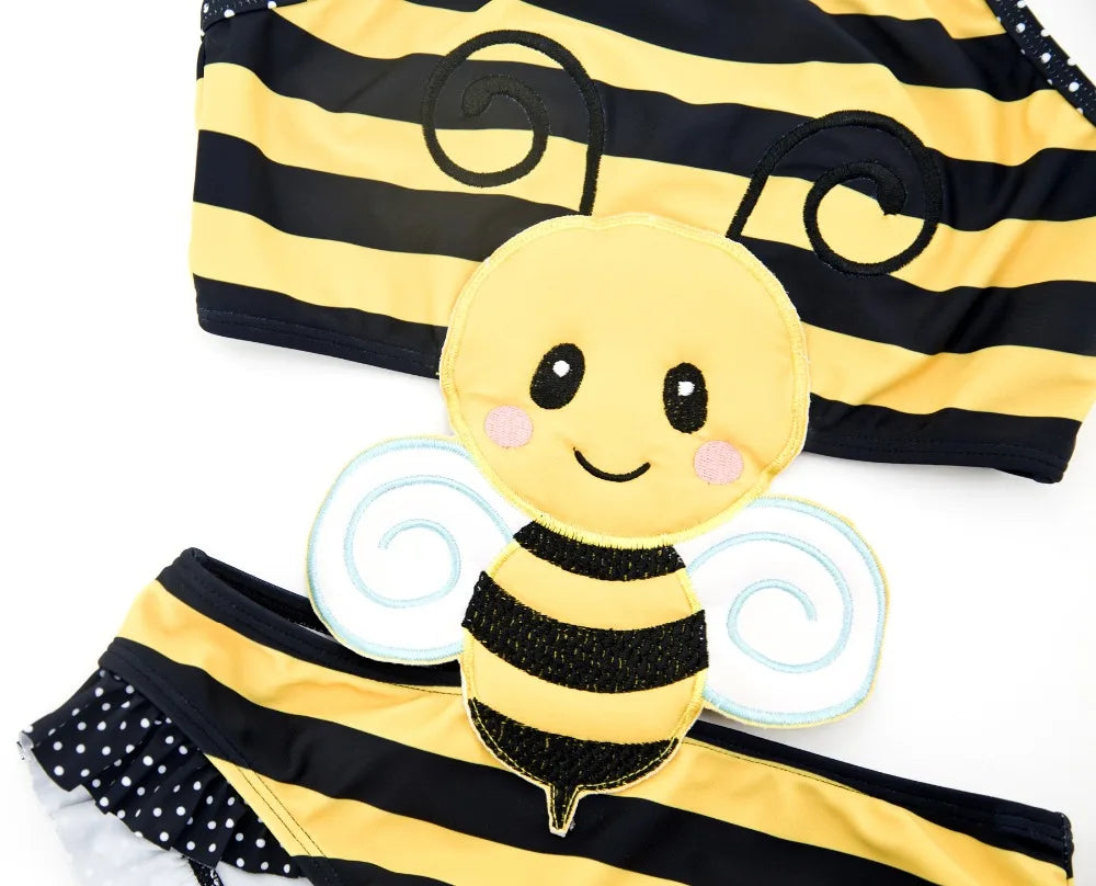 Kavkas 2025, traje de baño de verano para bebé, una pieza 1-8T, Animal de dibujos animados, bonito diseño de abeja, traje de baño elástico para niñas, ropa de playa para bebés