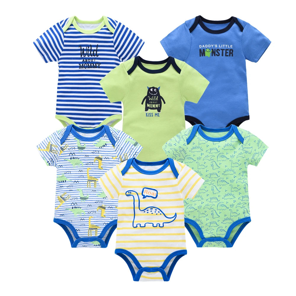 Kavkas 3 6 unids/lote Body para bebé, ropa de algodón de manga corta para recién nacido, monos con estampado de dibujos animados para niño pequeño de verano
