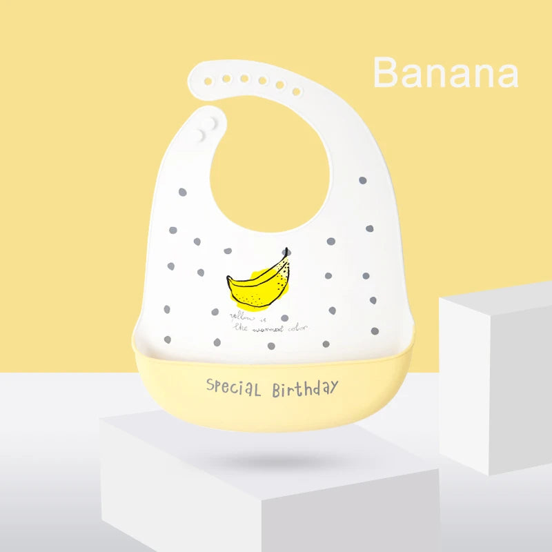 Babero de silicona para bebé, Baberos impermeables con goteo de Saliva y plátano, delantales comestibles suaves para alimentación de recién nacido, bufanda ajustable para eructar para bebé