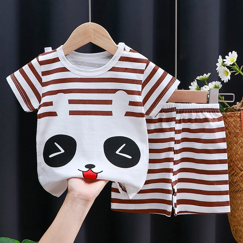 Conjunto de ropa para niños, camiseta para bebé (niña + Pantalones cortos, ropa de verano, chándal informal de algodón con dibujos animados para niños, conjunto de ropa para bebés