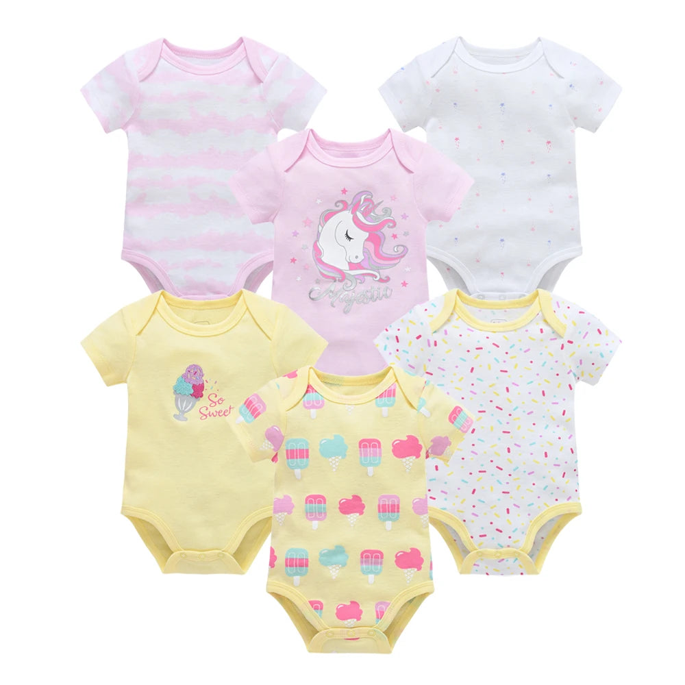 Kavkas 3 6 unids/lote Body para bebé, ropa de algodón de manga corta para recién nacido, monos con estampado de dibujos animados para niño pequeño de verano