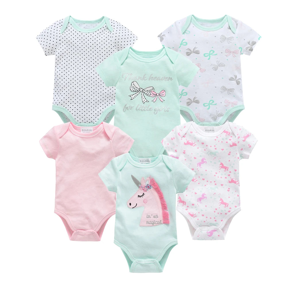 Kavkas 3 6 unids/lote Body para bebé, ropa de algodón de manga corta para recién nacido, monos con estampado de dibujos animados para niño pequeño de verano