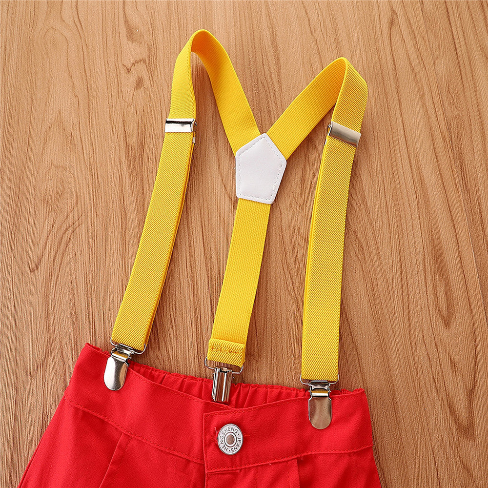 Trajes de caballero para bebés y niños pequeños, camisa de solapa con pajarita de manga corta de verano + conjunto de pantalones cortos con pechera 9M-5T