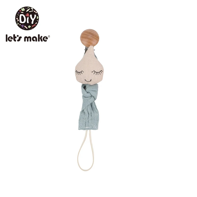 Cadena de chupete Let's Make, 1 unidad, cadenas de mordedor para bebé, cuentas de conejo y Panda de ganchillo, Clips de madera, mordedor, varilla pequeña, Clips para chupetes para niños
