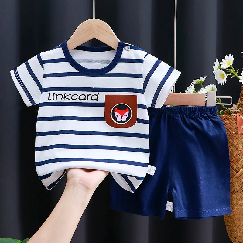 Conjunto de ropa para niños, camiseta para bebé (niña + Pantalones cortos, ropa de verano, chándal informal de algodón con dibujos animados para niños, conjunto de ropa para bebés