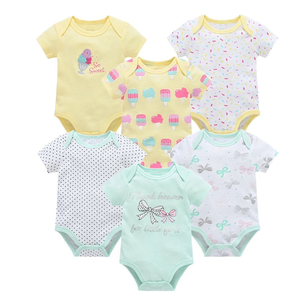 Kavkas 3 6 unids/lote Body para bebé, ropa de algodón de manga corta para recién nacido, monos con estampado de dibujos animados para niño pequeño de verano