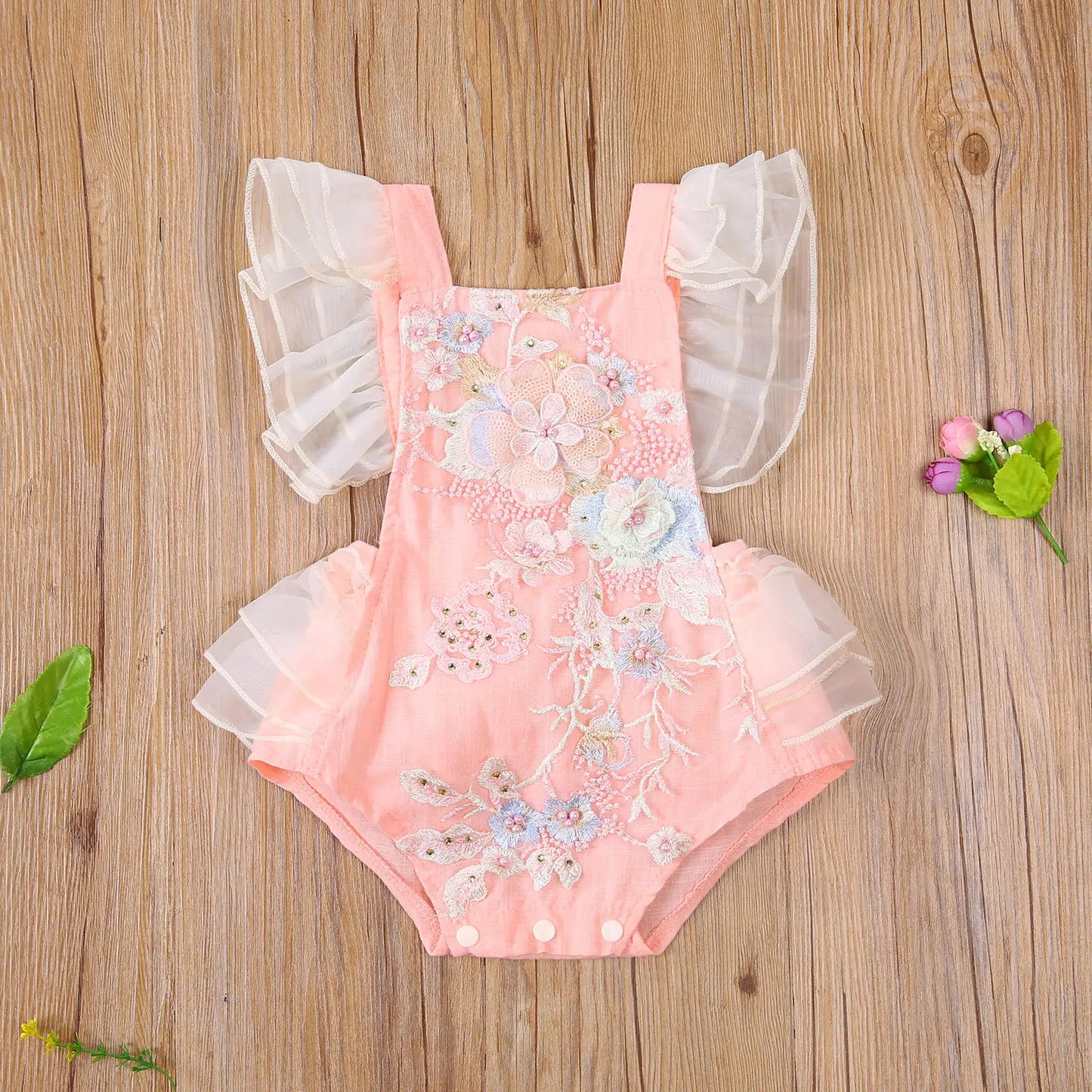 Pelele bordado de encaje para niñas pequeñas de princesa, mono sin espalda con volantes y mangas con mosca, pelele de verano de 0 a 24M