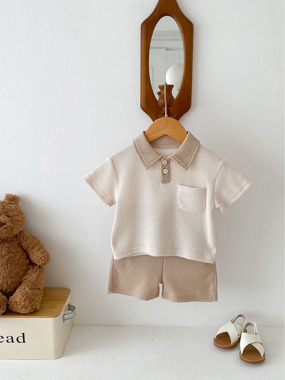 Conjunto de ropa de verano para bebé, camiseta y pantalones cortos con cuello vuelto, 2 uds., traje de chándal para niño pequeño