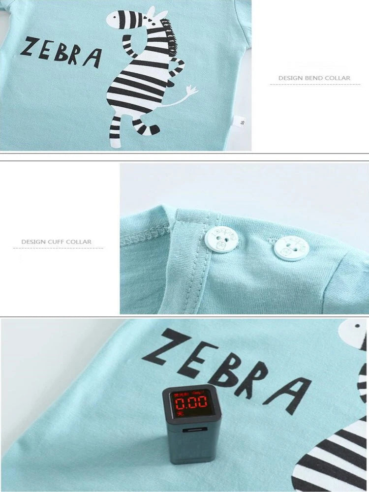 Camisetas de algodón + Pantalones cortos, conjunto de chándal de 2 piezas, traje de verano con estampado de dinosaurio y cebra de dibujos animados para niños y niñas, ropa para bebés de 1 a 6 años
