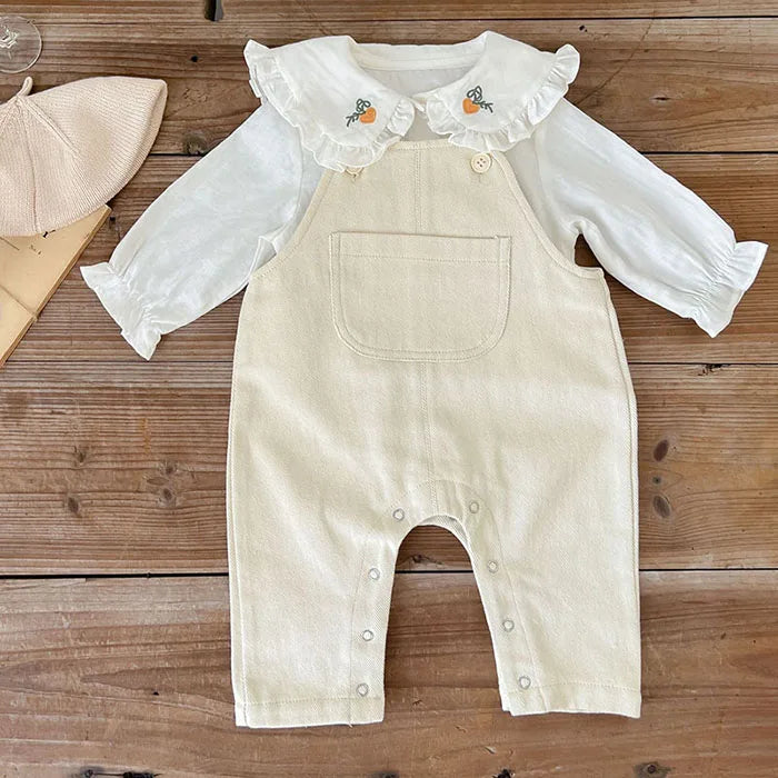 Traje de ropa para niños, conjunto de ropa para niñas pequeñas, camisa bordada de manga larga + mono vaquero, traje de ropa de otoño y primavera