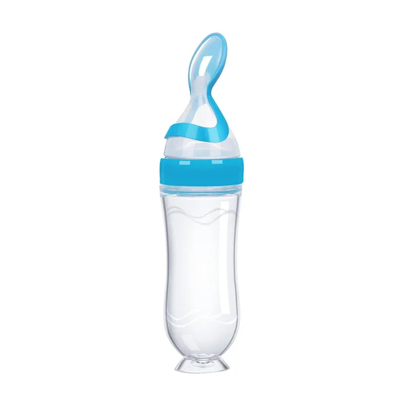Biberón de silicona útil y seguro con cuchara, suplemento alimenticio, botellas de cereales de arroz, cuchara para apretar, biberón de leche