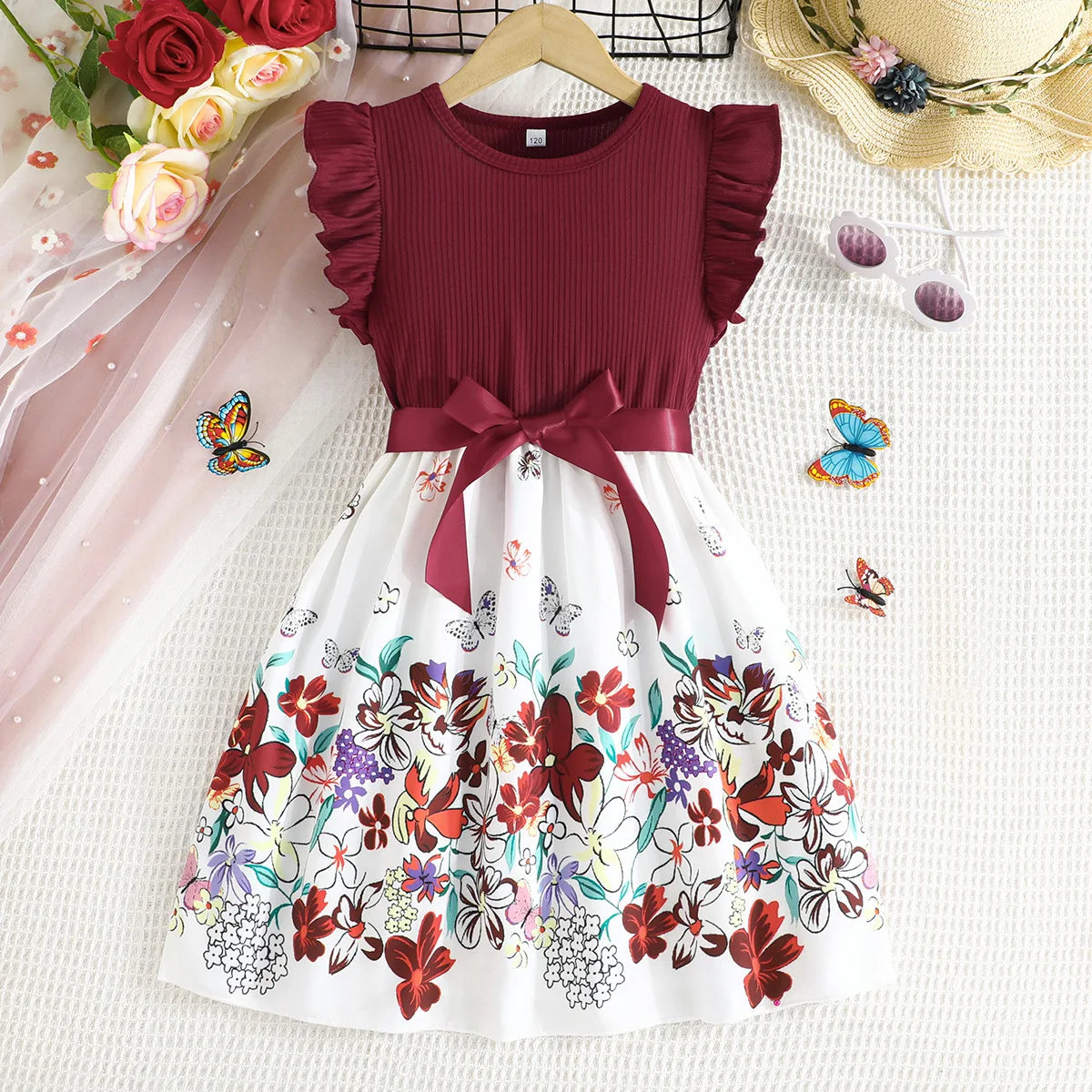 2025 New Summer Korean Style Cute Printed Bow Casual Dress for Girls Birthday Party Baby Girl Clothes 2-10 Years