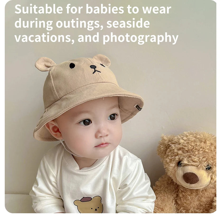 Lindo oso bebé cubo sombrero con orejas niño niña algodón niños sombrero de sol al aire libre verano niño Panamá gorra