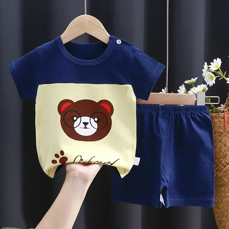 2025 New Korean Style Kids Cotton Short Sleeve Outfits Summer Girls Boys T-shirts Two-Piece Set Baby Infant Clothes