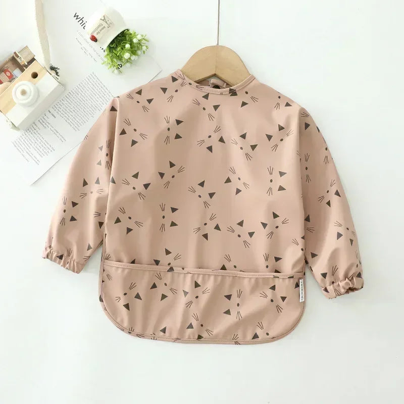 Babero suave impermeable para bebé, paño de alimentación ajustable de manga larga para niño pequeño y niña, bata de pintura, delantal para comer comida infantil