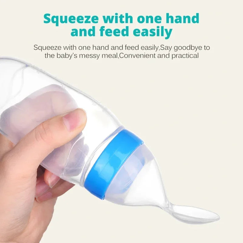 Biberón de silicona útil y seguro con cuchara, suplemento alimenticio, botellas de cereales de arroz, cuchara para apretar, biberón de leche