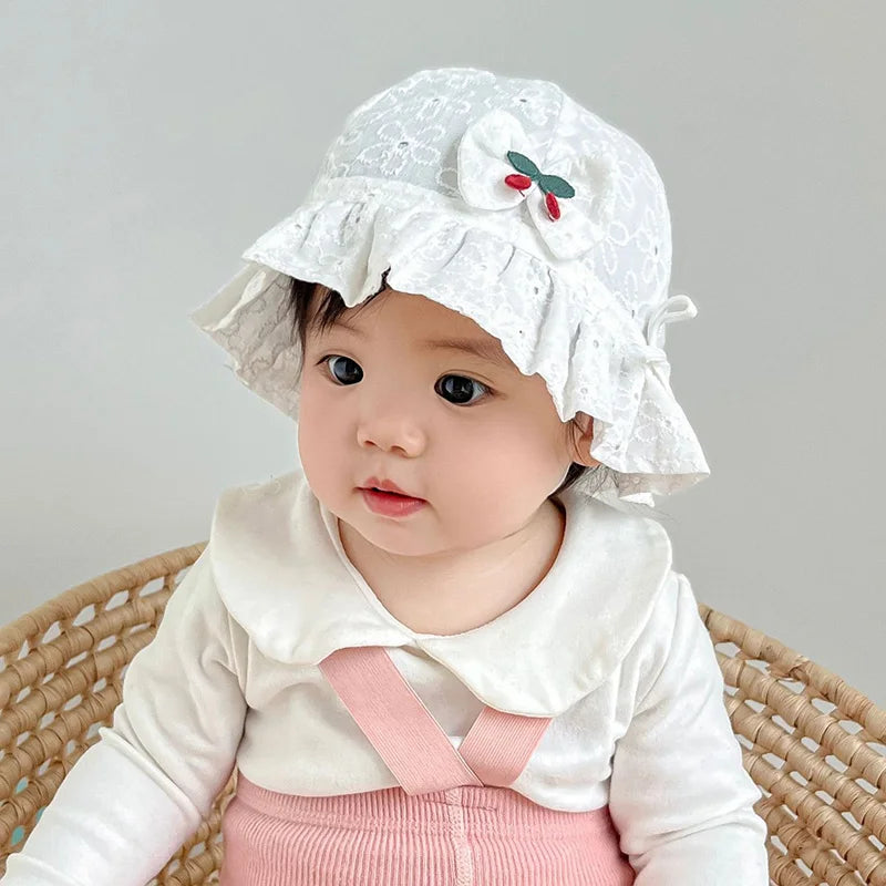 Sombrero de cubo para bebé al aire libre de verano, sombreros de sol de pescador con lazo de flores bordado para niñas pequeñas, gorra de playa transpirable de princesa