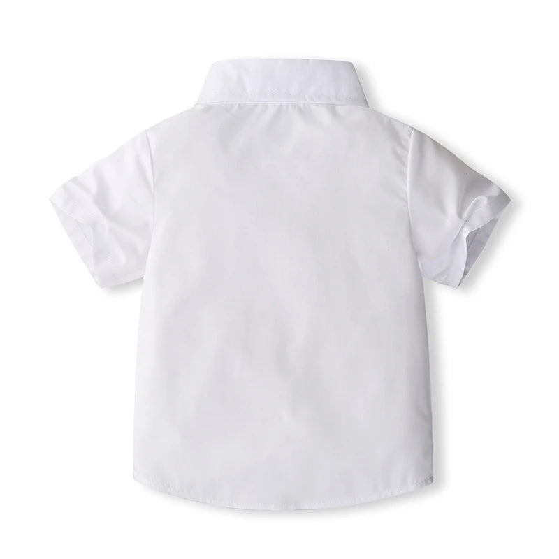 Pudcoco, trajes de caballero para niños pequeños, camiseta de manga corta, pantalones con pechera, pantalones cortos, pajarita, conjunto de 3 uds de verano 1-5T