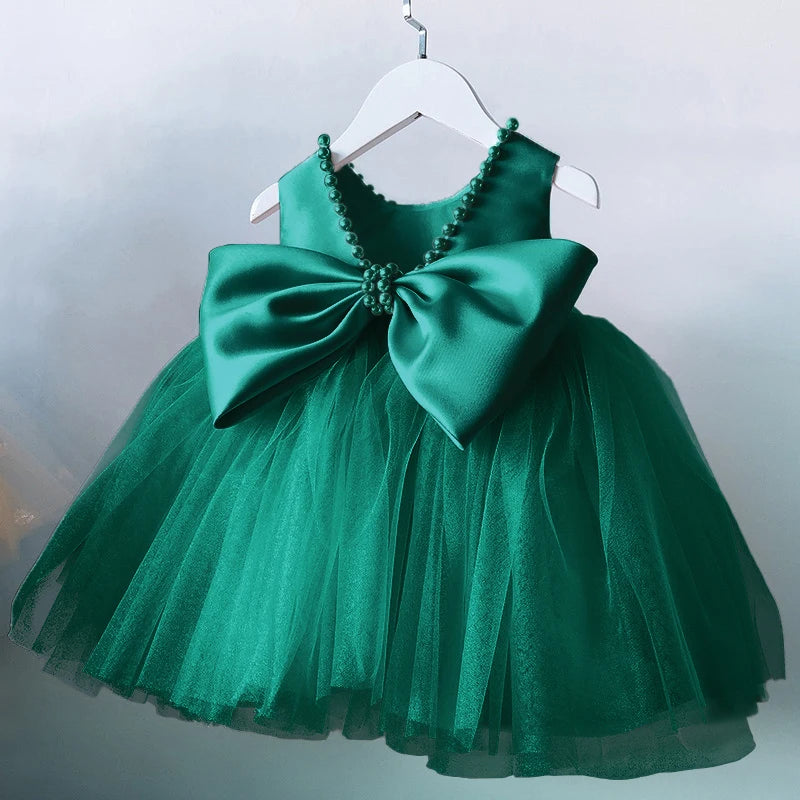 Toddler Girls 1st Birthday Clothes Backless Bow Cute Baby Baptism Gown Kids Wedding Party Elegant Princess Dress for Girls Dress