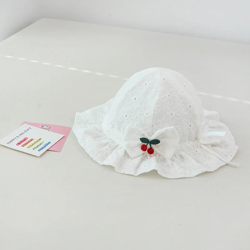 Sombrero de cubo para bebé al aire libre de verano, sombreros de sol de pescador con lazo de flores bordado para niñas pequeñas, gorra de playa transpirable de princesa