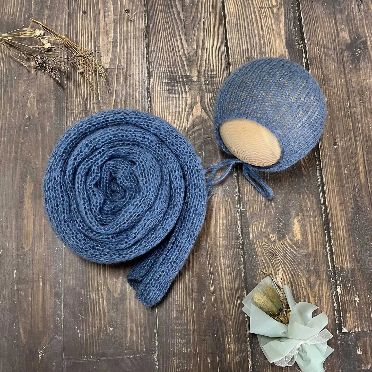 Accesorios de fotografía recién nacido elásticos Don & Judy, conjunto de envoltura con sombrero, Mohair tejido a mano suave, fondo para sesión de fotos de bebés, juegos de 2 uds.
