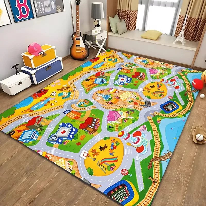 Alfombra educativa de vida urbana para niños, sistema de tráfico por carretera, alfombra para dormitorio, sala de juegos, alfombra de aprendizaje divertida, segura para niños