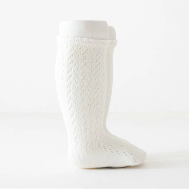 Calcetines de malla de punto para niñas pequeñas, medias de tubo largo hasta la rodilla, suaves, de algodón, para verano