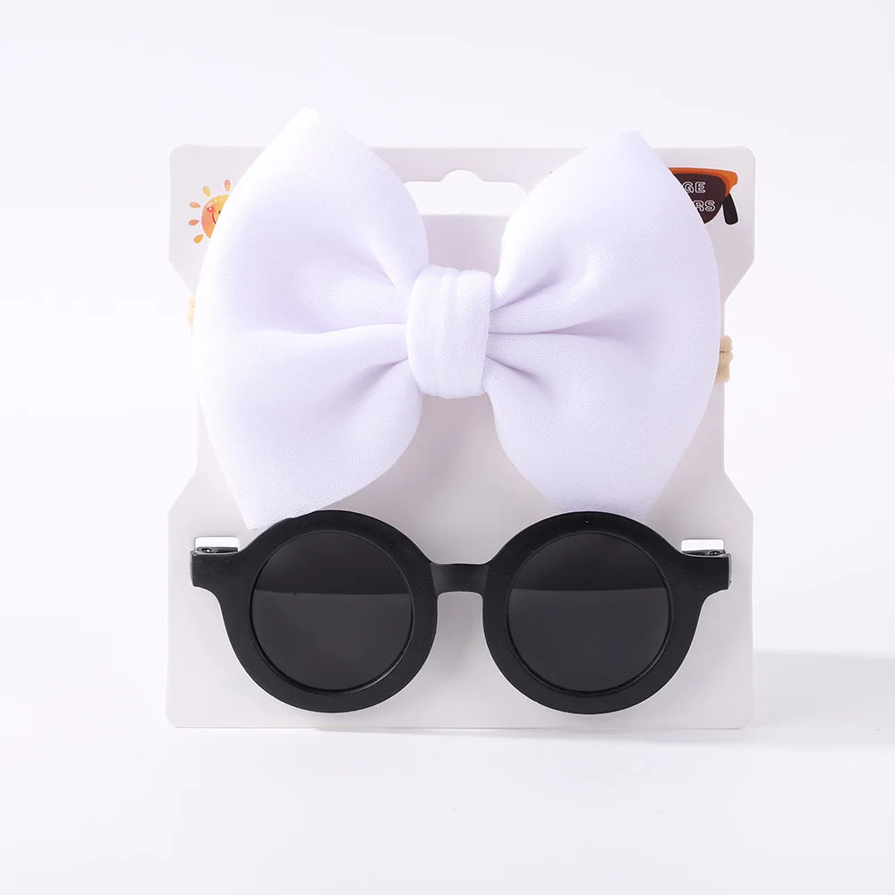 Conjunto de 2 uds de gafas de sol para niños, gafas de sol para bebés, diadema de nailon elástico, gafas de sol bohemias para playa, gafas de sol para la playa, sombreros con lazo para niños