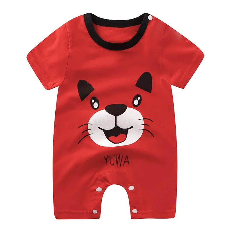 Nueva ropa de verano para bebés recién nacidos, niños y niñas, sección de impresión de dibujos animados de manga corta, ropa de escalada con archivo abierto, mono para bebé