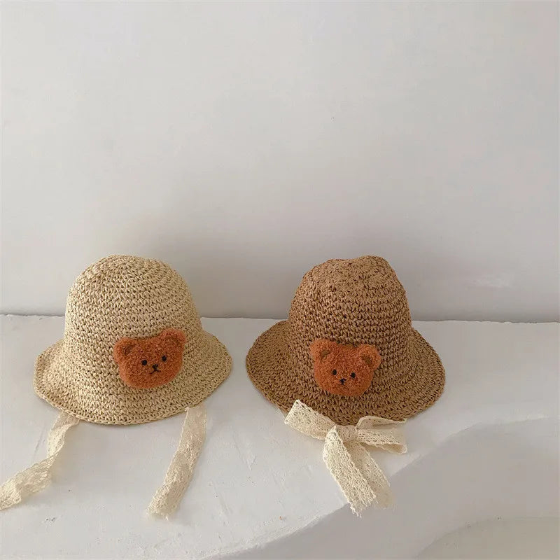 Sombrero de encaje a la moda para bebé, gorro de paja con lazo para niña, sombrero de playa para niño, sombrero de Panamá, sombreros y gorras de princesa para bebé, 1 unidad