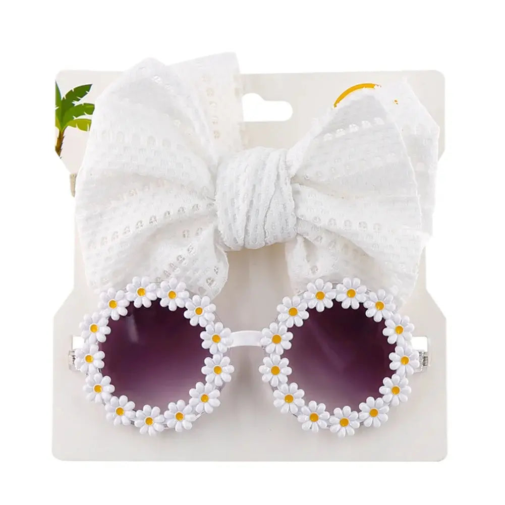 Juego de 2 uds de gafas de sol para niños, diadema con margaritas y flores, gafas de sol redondas para niños pequeños, gafas de protección solar para niñas