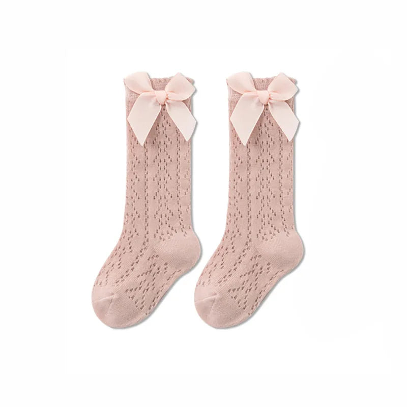 Calcetines de malla de punto para niñas pequeñas, medias de tubo largo hasta la rodilla, suaves, de algodón, para verano