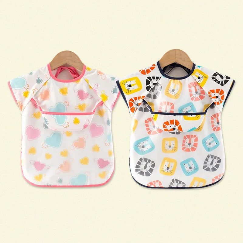 Baberos de tela para bebé, ropa de comedor impermeable, delantal de manga larga, bata de alimentación para niños, vendaje inverso para eructar, protección de pintura